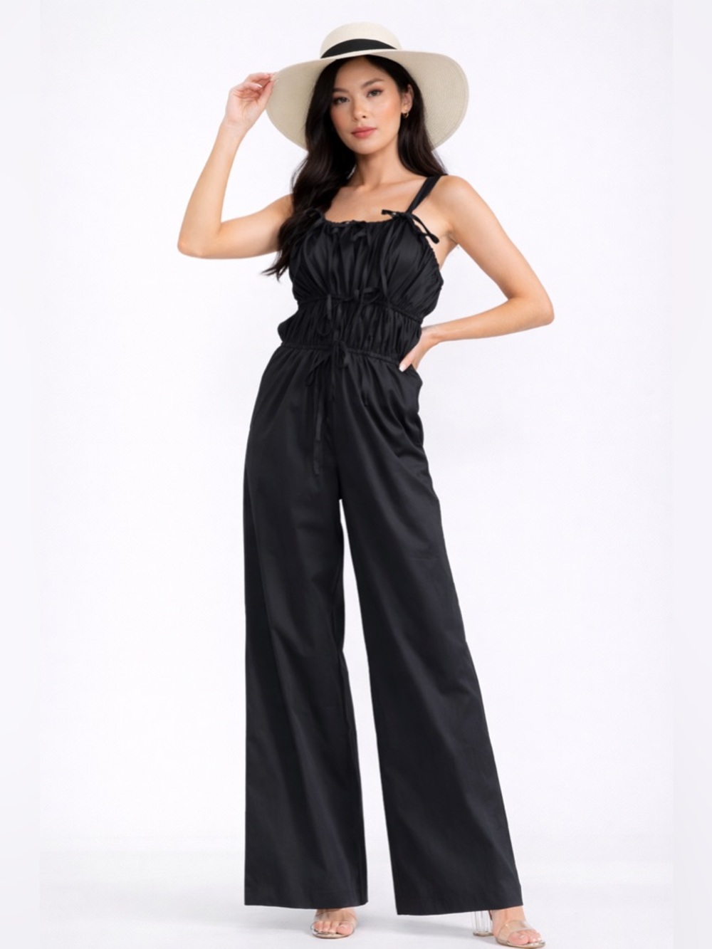 Black Wide-Leg Jumpsuit with Adjustable Straps